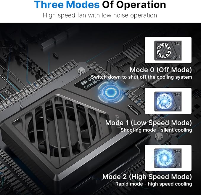 ULANZI Camera Cooling Fan Silver New, Spring Telescopic Mounting Adjustable Mini Intelligent Cooling Fan Real-time Monitoring with Type-C Charging Port, Compatible with Sony Canon FUJIFILM Nikon