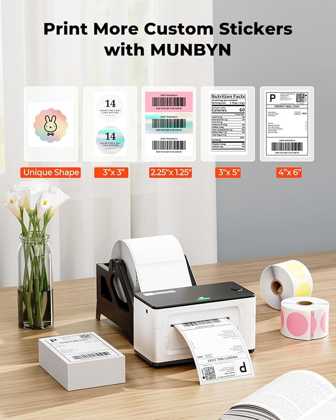 MUNBYN Bluetooth Thermal Label Printer 941B, Wireless 300DPI 4x6 Shipping Label Printer for Small Business, Compatible with Windows, Mac, iPhone, Android, PC, Ebay, Amazon, Shopify, Etsy, USPS (White)