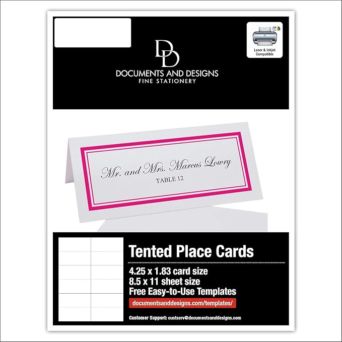 Double Line Border Printable Place Cards, Fuschia (Choose Color), Set of 150 (25 Sheets), Laser & Inkjet Printers - Wedding, Party, Dinner, and Special Events - Made in the USA