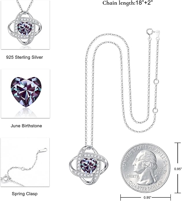 Iefil Valentines Gifts for Her Wife - 925 Sterling Silver Love Knot Birthstone Necklace, Anniversary Birthday Gifts for Women, Jewelry Gifts for Wife Mom Girlfriend