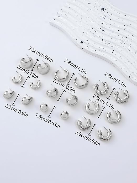 9 Pairs Chunky Gold Earrings Set for Women Trendy Lightweight Gold Plated Hoop Earrings Hypoallergenic Jewelry