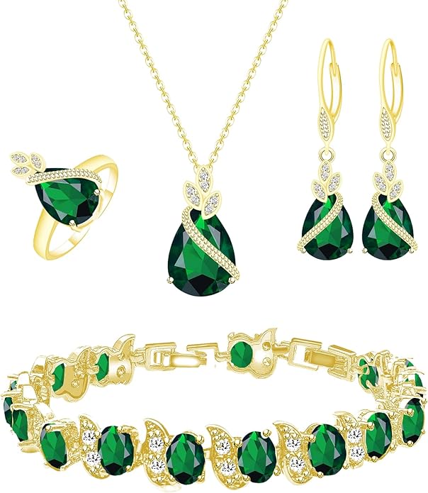 GZWHD Jewelry Set for Women CZ Earrings Necklace Ring Bracelet Set Prom Party Wedding Jewelry Gift for Mother Friend Wife