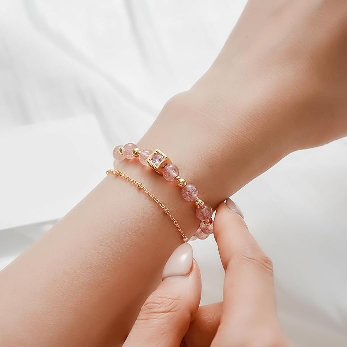 Luxury Handmade Natural Crystal Gemstone Bracelet 14K Gold-Plated Chain,Elegant Unique Jewelry for Women Gift Ready for Her Girlfriend Mother