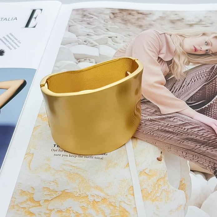 Gold Cuff Bracelets for Women Chunky Bangle Bracelets Wide Thick Twisted Hinged Bracelet Trendy Irregular Statement Opening Bracelet Minimalist Bangle Jewelry Gift