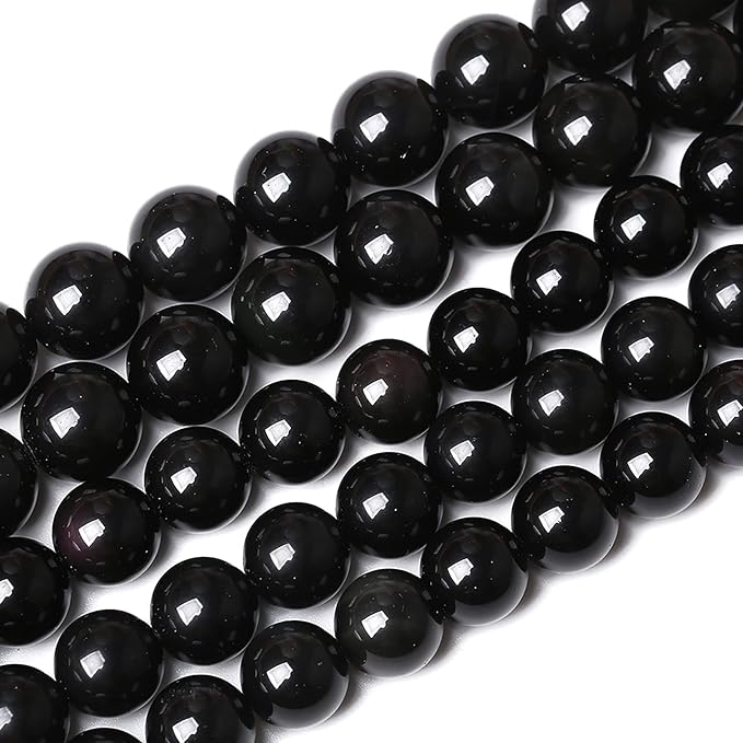 32PCS 12mm AAA Natural Black Obsidian Stone Beads Gemstone Round Loose Beads for Jewelry Making DIY Bracelet Necklace 15" Inch