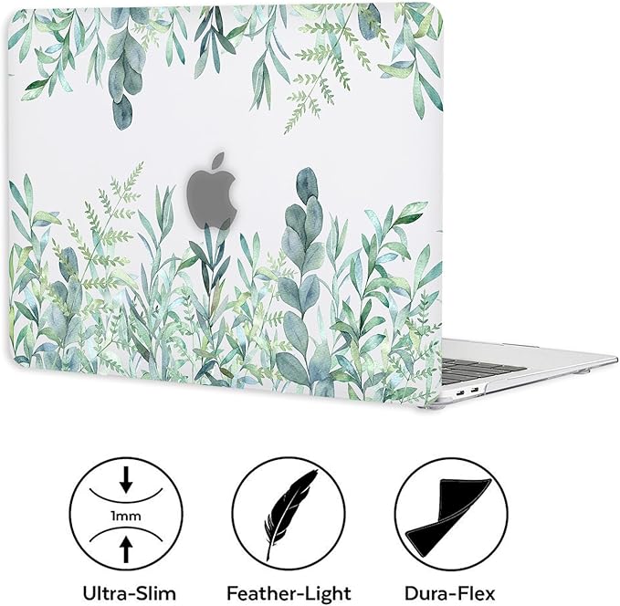 Case for MacBook Pro 13 inch M2 M1 A2338 A2289 A2251 A2159 A1989 A1706 2023-2016 Release with Touch ID, 6 in 1 Matte Clear Shell&Keyboard Cover&Screen Protector&Webcam Cover, Green Plants