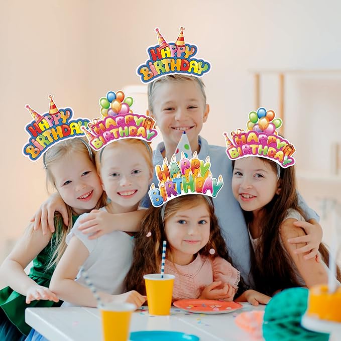 KKBES Happy Birthday Headbands, Paper Birthday Party Hats, 3 Patterns for Children and Adults Celebrating Birthdays