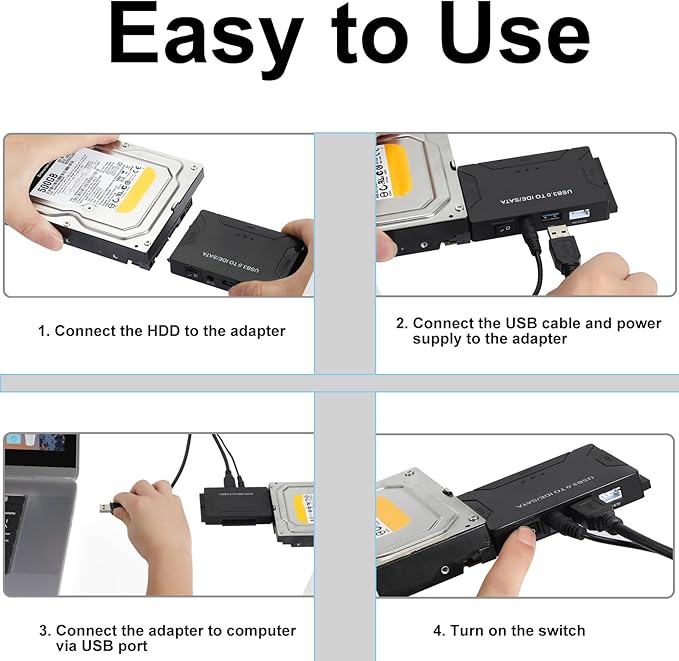 USB 3.0 to SATA IDE Adapter, Hard Drive Reader External Ultra Recovery Converter Compatible with 2.5" 3.5" HDD, SSD,5.25-inch DVD/CD-ROM Optical Drive Data Transfer with Power Supply