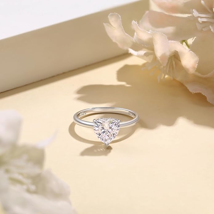 Elspeth 925 Sterling Silver Heart Engagement Ring for Women Heart Cut Cubic Zirconia Promise Ring Size 4-10