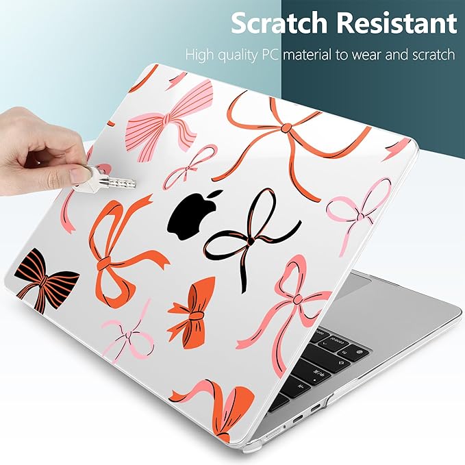 TWOLSKOO Compatible with M4 MacBook Air 13.6 inch Case 2025-2022 Release M4 A3240 M3 A3113 M2 A2681, Plastic Hard Shell & Keyboard Cover & Type C Adapter & Screen Protector, Red Bows