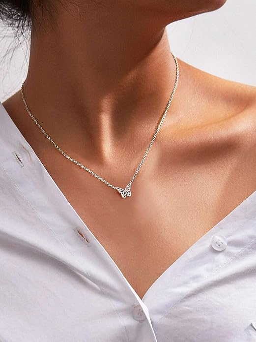 ChicSilver Personalized 925 Sterling Silver Dainty Small Heart/Star/Moon/Dot/Triangle Pendant Necklace for Women, Silver/Gold/Rose Gold/Black (with Gift Box)