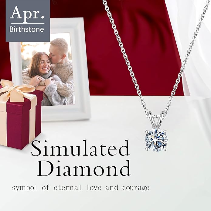 SMILEST Birthstone Necklace for Women Mom Wife, 1ct Sparkle Round Cut Birthstone Pendant 925 Sterling Silver Necklace Gifts for Women Mom Wife Friend