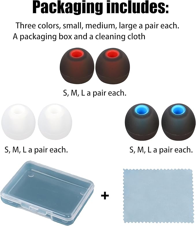 Replacement Earbud Covers - Silicone Ear Tips Fit Most In-Ear Earbuds (Inner Hole 3.8mm - 5.1mm) - 9 Pairs S M L