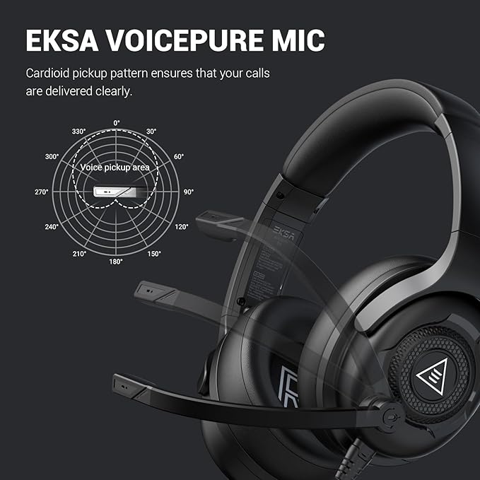 EKSA Headset with Microphone for PC, Computer Headphones with Noise Cancelling Microphone, Over-Ear All Day Comfortable, Immersive Sound 3.5mm Wired Gaming Headset for Laptop/Xbox/Switch/PS4/PS5