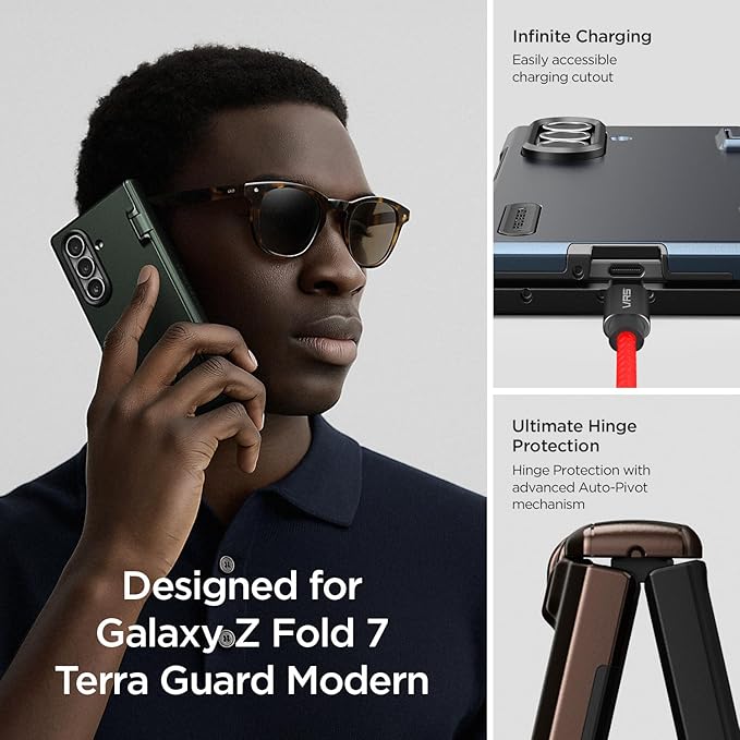 VRS DESIGN Terra Guard Modern for Galaxy Z Fold 7 (2025) – Magnetic Phone Case with Built-in Screen Protector, Rugged Dual Layer Protection & Spring-Loaded Hinge Cover (Ice Blue)