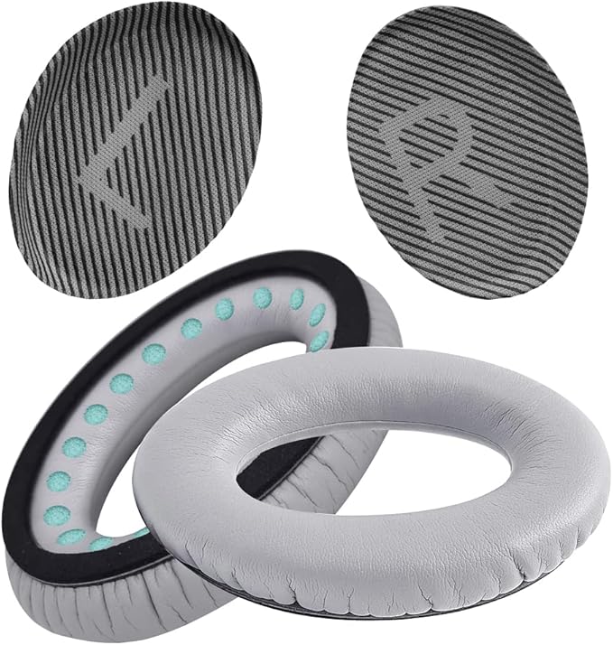 Professional Headphone Replacement Ear Pads for Bose QuietComfort 35 QC 2 15 25 Earpads Cushion for QC2 QC15 QC25 SoundTrue SoundLink Around-Ear Headphones (QC35/35ii, Silver Cushion + Grey Mat)