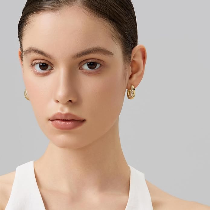 18K Gold Plated Huggie Hoop Earrings for Women, 925 Sterling Silver Post, Hypoallergenic Small Earrings
