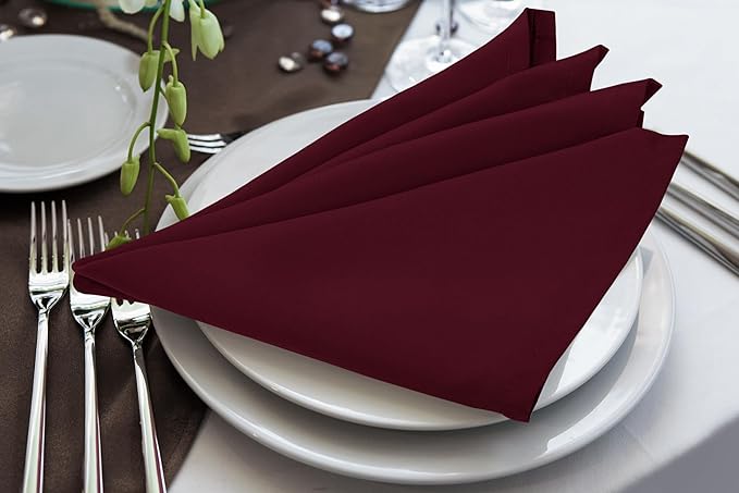 Utopia Home [24 Pack, Burgundy] Cloth Napkins 20x20 Inches, 100% Polyester Hemmed Edges, Washable and Reusable Ideal for Parties, Weddings and Dinners