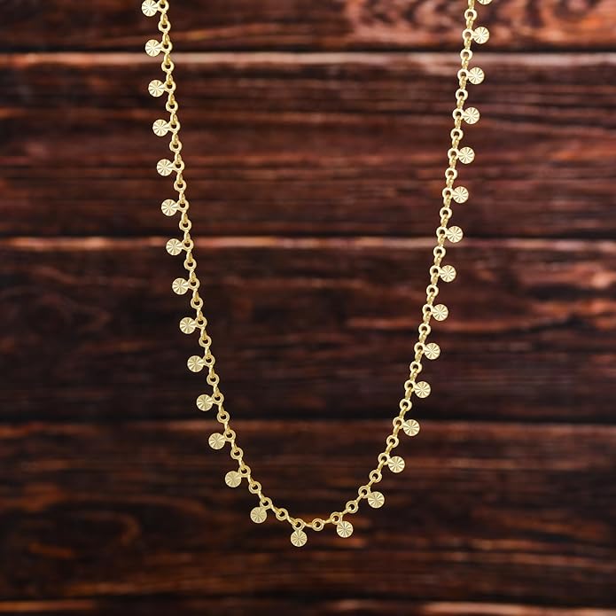 Gold Plated Link Chain Necklace for Women 18 Inch with 2 Inch Extender Adjustable Geometric Brass Jewelry Daily Wear Gift for Her Christmas