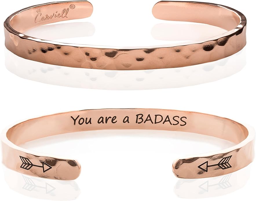 Carviell Engraved Cuff Bracelets for Women – Inspirational, Friendship, Love, Mom, Daughter, Sister, Christian, Graduation, Memorial & Wedding Gifts – 80+ Phrases – Stainless Steel, Gift-Ready