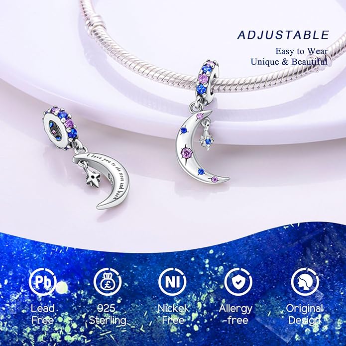 925 Sterling Silver Charms Bead for Bracelets Necklaces, Star Moon Crescent Sun Solar Pendent, Blue Ocean Starfish Shells Turtle Crab Starry Sea Cute Jewelry Birthday Gifts for Women Men
