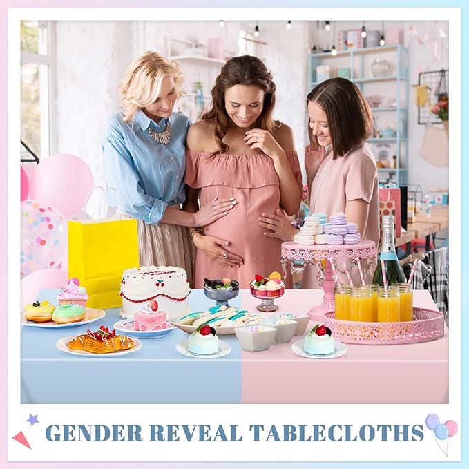 6 Pack Gender Reveal Plastic Tablecloth, 54 X 108 Inch Pink and Blue Disposable Scalloped Table Cloth for Rectangle Table Spring Tablecloth for Gender Reveal Baby Shower BBQ Picnic Birthday Party