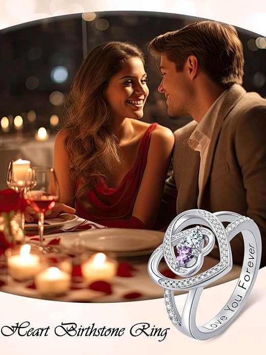 Valentine's Day Gifts for Women Birthstone Rings for Women Heart Statemet Engagement Eternity Wedding Promise Rings Jewelry Anniversary Christmas Valentine Mothers Day Birthday Gifts for Wife Her Girlfriend