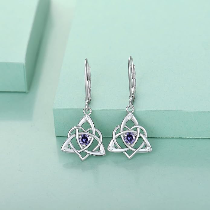 Starchenie Celtic Knot Dangle Earrings Sterling Silver Trinity Love Knot Leverback Earrings Gemstones Jewelry for Women