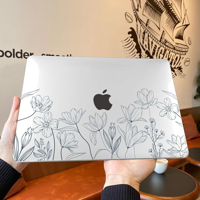 Teryeefi for 2025 2024 2023 2022 MacBook Air 13.6 inch Case M2 M3 M4 Model A3240/A3113/A2681, Glossy Plastic Hard Shell Cover with Screen Protector & Keyboard Cover & USB 3.0 Adapter, Wild Flowers