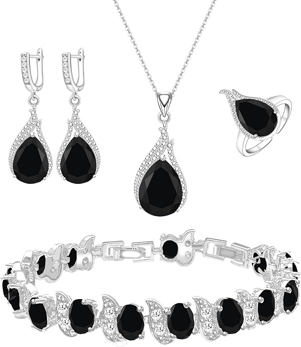 GZWHD Jewelry Set for Women CZ Earrings Necklace Ring Bracelet Set Prom Party Wedding Jewelry Gift for Mother Friend Wife