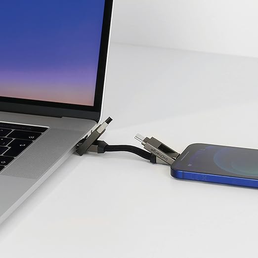 Rolling Square inCharge 6 - Keychain USB C Charger Cable, Lightning Cable and Micro-USB for Smartphone, Universal Cable Charger 6 in 1, USB Plug, 15W, Gold