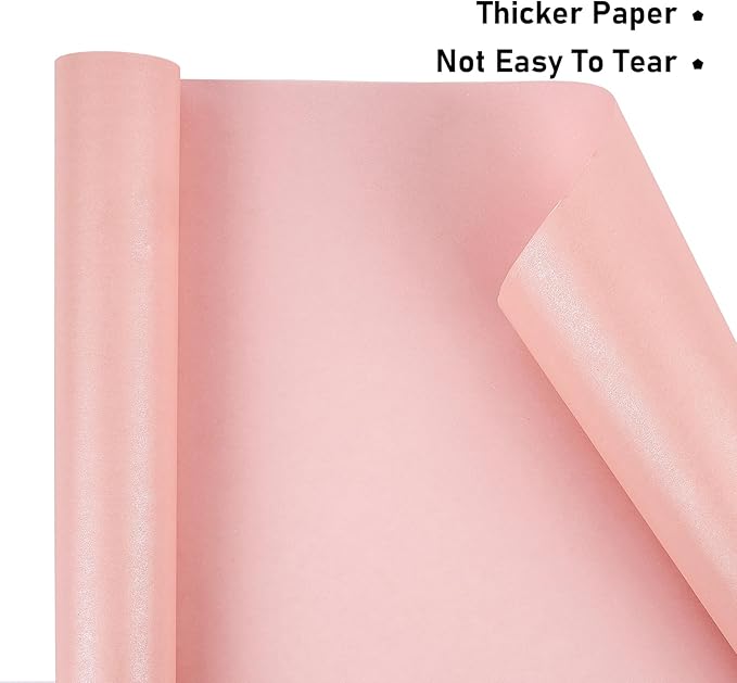 NESCCI Pink Matte Wrapping Paper,Solid Color Pearly-Lustre Paper,Gift Wrapping Paper,Perfect for Wedding,Valentine's Day,Birthday, Christmas,Baby Shower,DIY Bouquet (17 Inches X 32.8 Feet)