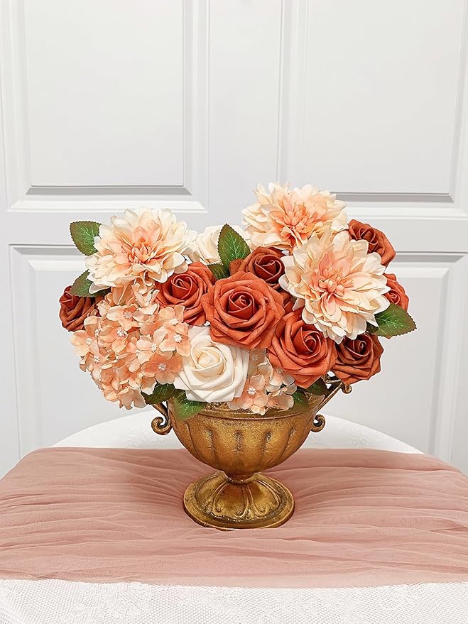 Roses Artificial Flowers Orange Fake Flower Bulk for DIY Wedding Bouquets Bridal Baby Shower Centerpiece Table Decorations Silk Faux Floral Arrangements for Party Home Decor Cake Decorating