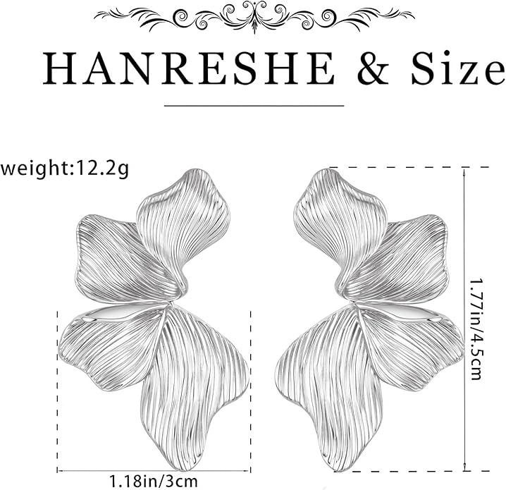 HANRESHE Lightweight Gold Silver Flower Earrings Trendy Leaf Statement Earrings Jewelry Gift