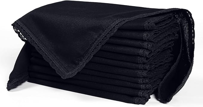 Ramanta Home Linen Flax Cloth Napkins Set of 24 | 18x18 Inch | Premium Cotton Linen Flax Lace Soft & Durable | Washable Ideal for Everyday Use Parties Thanksgiving Christmas Halloween Black