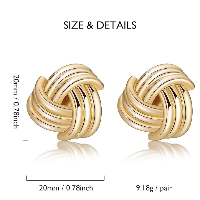 Chunky Gold/Silver Earrings for Women Knot Link Circle Statement Geometric Drop Dangle Earrings Studs Trendy Jewelry (Tri-Knot Earrings-Gold)