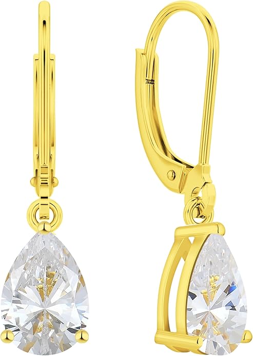 YL 925 Sterling Silver Teardrop Dangle Drop Earrings for Women 7x10 MM Solitaire Birthstone Leverback Jewelry