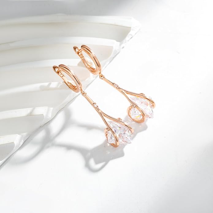 Dangle Earrings for Women Suited for Women Ladies' Trendy CZ Earring 14KGold/Silver Plated Dangling Earrings Jewelry Anti-allergy Hammered Lever-Back Drop Birthday Gift