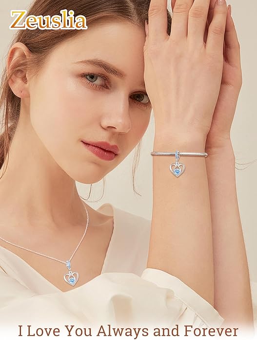 Heart Birthstone Charms for Bracelets, 925 Sterling Silver Women Bead Charms for Charm Bracelets Necklace, Mother's Day Birthday Anniversary Jewelry Gifts for Wife Mom Grandma Daughter
