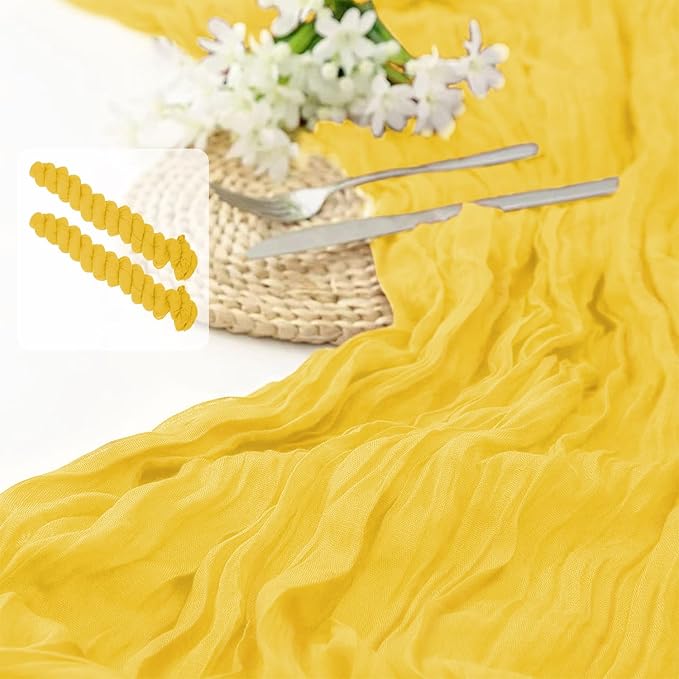 2 Pack 10 Ft Cheesecloth Table Runner Light Yellow Gauze Long Table Runners Boho Gauze Cheese Cloth Table Runner Rustic Sheer Runner for Wedding Party Table Decor ( 35 x 120 Inch )