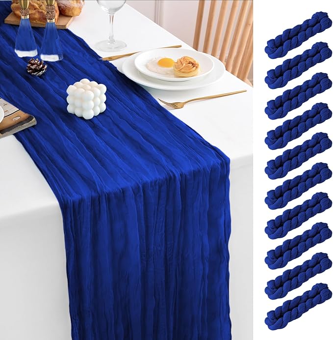 10 Pack Royal Blue Table Runner 120 Inch Cheesecloth Table Runner 10FT Boho Gauze Table Runner Long Cheese Cloth Table Runner Semi Sheer Runners for Wedding Bridal Baby Shower Party