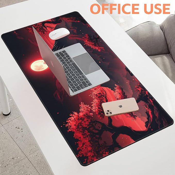 Mouse Pad Large Japanese Landscap Non-Slip Game Desk Mat with Stitched Edge Laptop Keyboard Desk Pad for Work Home Gaming (35.4 x 15.7 Inches)