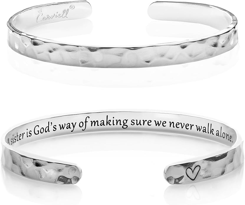 Carviell Engraved Cuff Bracelets for Women – Inspirational, Friendship, Love, Mom, Daughter, Sister, Christian, Graduation, Memorial & Wedding Gifts – 80+ Phrases – Stainless Steel, Gift-Ready