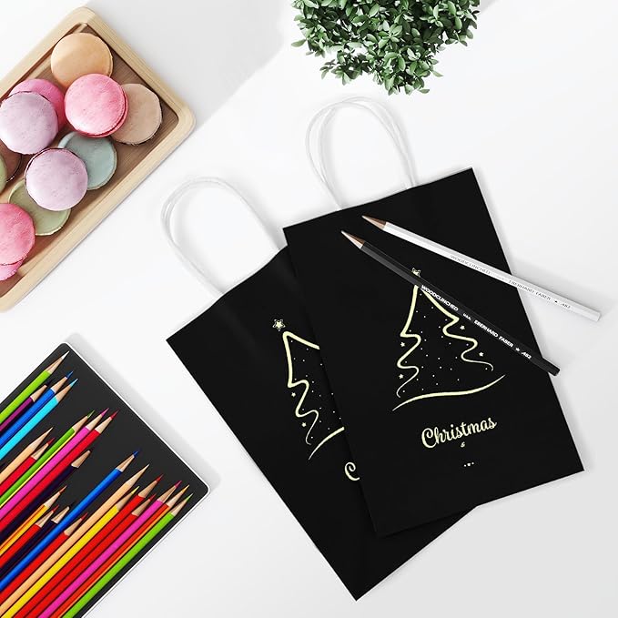 REMTAP Gift Paper Bags 8×4.5×10.5 50Pcs Kraft Bags with Handles Bulk Gift Bag for Wedding Party Craft Retail Packaging, Shopping, Party Favor, Retail Bag (Black-M-50pcs, 8 * 4.5 * 10.5)