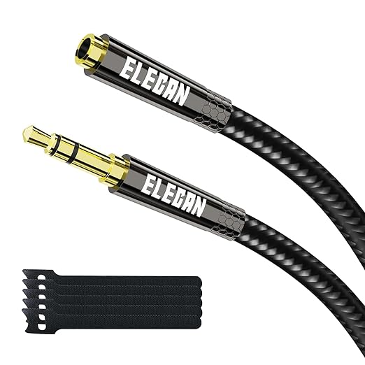 Elecan Headphone Extension Cable 10 Ft, 1/8 Inch 3.5 MM AUX Cord Wire Male to Female, Hi-Fi Sound Thin&Slim Braided TRS Stereo Audio Beats Cable Extender for Car,Home Stereos, Speaker,Phones