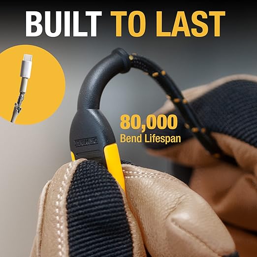 DEWALT Heavy Duty USB C Cable, Jobsite 60 Watt USB C Cable, High Speed Type-C to Type-C, Fast Charge PD USBC Fast Charging Cord for iPhone 16/15 Plus Pro Max, MacBook, iPad, Samsung Galaxy, 6 ft