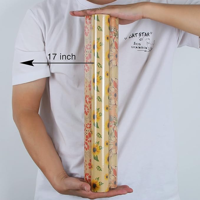Aimyoo Kraft Floral Wrapping Paper Bundle, Vintage Spring Flowers Rose Gift Wrap Paper for Wedding Bridal Shower Birthday, 3 Rolls 17 in x 16 ft per Roll