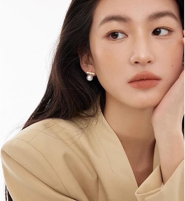 Pearl Stud Earrings for Women Stainless Steel Unique Statement Small Pearl Enamel Button Statement Vintage Earring Jewelry