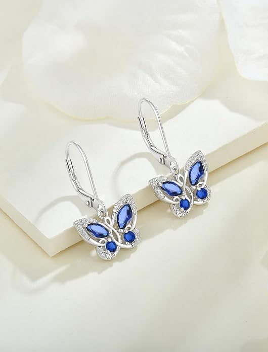 Starchenie Butterfly Earrings for Women 925 Sterling Silver Leverback Earrings Birthstone Butterfly Jewelry Gifts