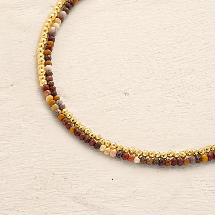 MYEARS Women Beaded Bracelet Gold Double Layer Gemstone 14K Simple Dainty Handmade Chain Everyday Boho Beach Jewelry